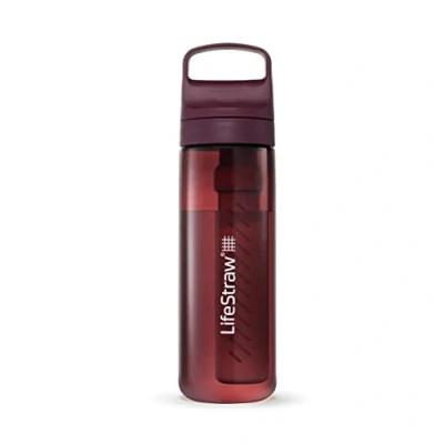 Image of LifeStraw Go Series — BPA Free Water Filter Bottle for Travel and Everyday Use Removes Bacteria, Parasites Microplastics, Improves Taste, 22oz Merlot Me Away