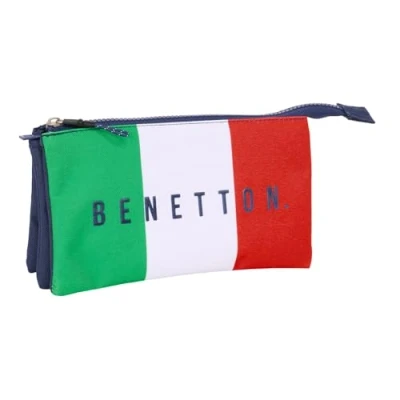 Image of Safta BENETTON FLAG Triple Pencil Case, Children&#039;s Ideal for School Age Children, Comfortable and Versatile, Quality Resistance, 22 x 3 12 cm, Navy, M, Casual, Casual