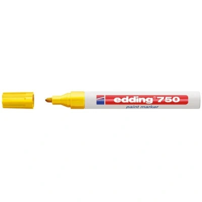 Image of edding 750 Paint Marker Yellow 1 Pen Round Tip 2 4 mm for Marking and Labelling Metal, Glass, Rocks or Plastic Heat Resistant, Permanent, Smudge Proof Waterproof