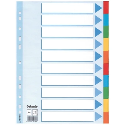Image of Esselte 100193 A4 Binder Dividers Set of 10 Coloured and a Cover Sheet for Ring Binders Lever Arch Folders Made Durable Environmentally Friendly Recycled Cardboard