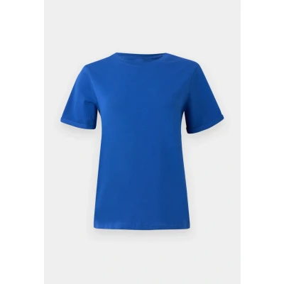 Image of Pieces Pcria FOLD UP Solid TEE Basic Tshirt, Women&#039;s, Size: Large, Mazarine blue