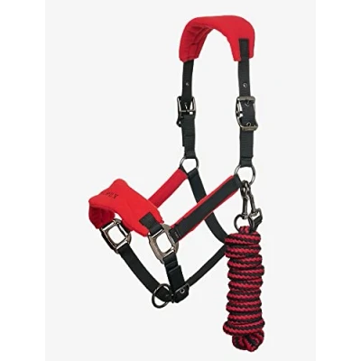 Image of LeMieux Vogue Fleece Headcollar with Lead Rope in Chilli Extra Padding, Adjustable at Curb and Poll Strap Cob