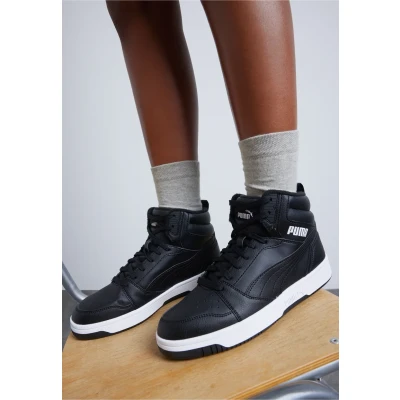 Image of Puma Rebound V6 MID JR Unisex Hightop trainers for kids, Size: 3, Shadow gray/black/white High quality imitation leather
