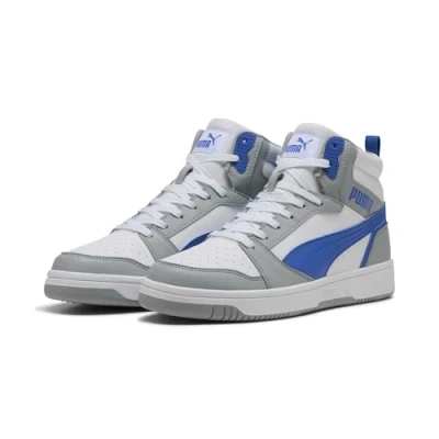 Image of Puma Rebound V6 Unisex Hightop trainers, Size: 4, Cool mid gray/vivid blue/white High quality imitation leather