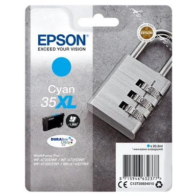 Image of Epson 35XL Cyan Padlock High Yield Genuine Ink, Claria Photo HD Ink Cartridge