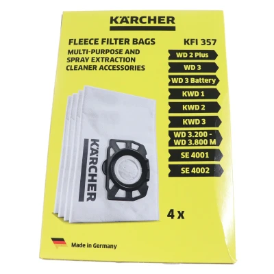 Image of Kärcher Original Fleece Filter Bag KFI 357: 4 pieces, 3 ply, extremely tear resistant and robust, custom fit for Wet Dry Vacuum Cleaners Carper Cleaners, SKU: 2.863 314.0,White