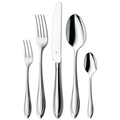 Image of WMF Verona Cutlery Set, 12 People, 60 Pieces, Monobloc Knife, Polished Cromargan Stainless Steel, Glossy, Dishwasher Safe