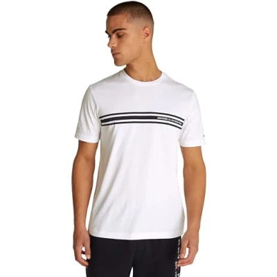 Image of Tommy Hilfiger Central Chest Stripe TEE Print Tshirt, Men&#039;s, Size: 3XL, White