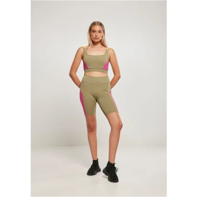 Image of Urban Classics Women&#039;s Ladies Color Block Cycle Shorts Yoga, Khaki/Brightviolet, XS