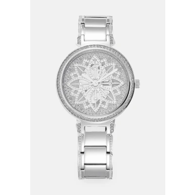 Image of Guess Silver Tone Floral Cut Through Analog Watch, Tone/Silver Tone/Silver, Modern