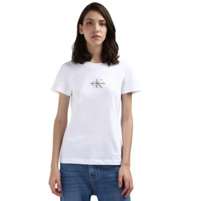 Image of Calvin Klein Jeans Monologo SLIM TEE Basic Tshirt, Women&#039;s, Size: 4XL, Bright white