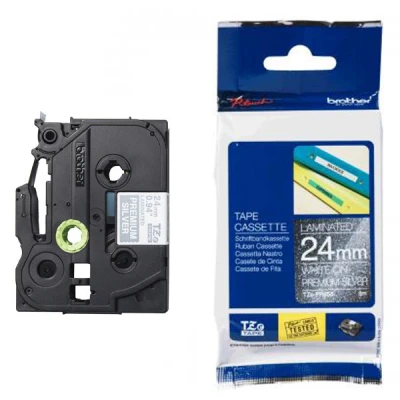 Image of Brother TZe PR955 Labelling Tape Cassette, Black on Premium Silver, 24 mm (W) x 8 m (L), Laminated, Genuine Supplies