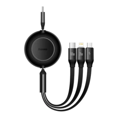 Image of Baseus 3 In 1 Extendable USB A To C + Micro Lightning Cable 1,1m White