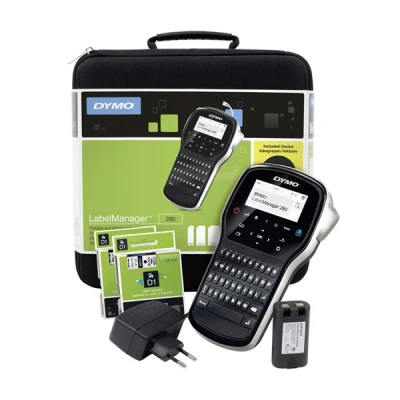 Image of Dymo LabelManager 280 Rechargeable Handheld Label Maker Kit QWERTY Keyboard with 2 Rolls of D1 Labels &amp; Carrying Case
