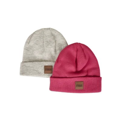 Image of Urban Classics 2PACK Beanie, Men&#039;s, Size: 11 12y, Pink/heatherwhite