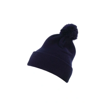 Image of Flexfit Cuffed Pom Knit Beanie Hat, Navy, One Size