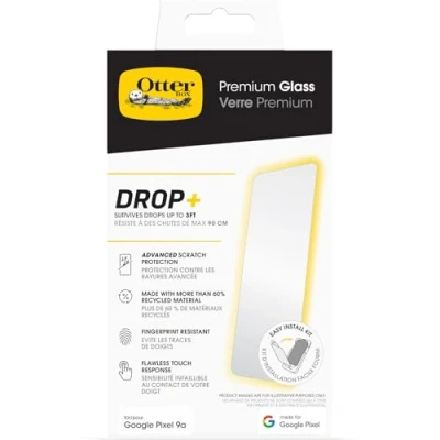 Image of OtterBox Premium Glass Screen Protector for Google Pixel 9a, Tempered Glass, advanced Scratch Protection, Survives Drops up to 3ft