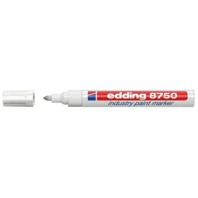 Image of edding 8750 industry paint marker white 1 pen round nib 2 4 mm for writing on dusty, slightly oily surfaces, tyres, metal, glass and wood permanent, waterproof