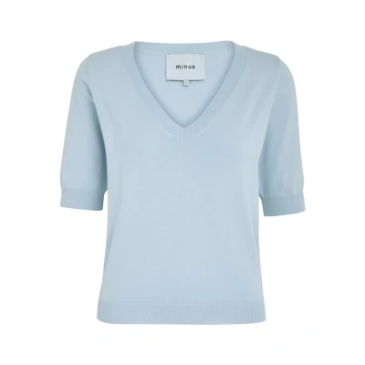 Image of Minus Mimilla V NECK KNIT TEE 1 Basic Tshirt, Women&#039;s, Size: XS, Ice blue