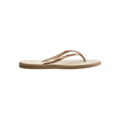 Image of Havaianas SLIM Point Tbar sandals, Women&#039;s, Size: 7/7.5, Rose gold/beige shoes
