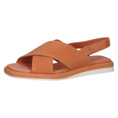 Image of CAPRICE Damen Sandalen flach aus Leder mit Fußbett, Orange (Orange Suede), 40 EU