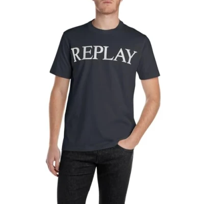 Image of Replay Print Tshirt, Men&#039;s, Size: Small, Night blue