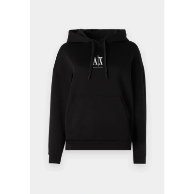 Image of Armani Exchange Women&#039;s Icon Project, Embroidered Logo, Hooded Sweatshirt, Black, XL