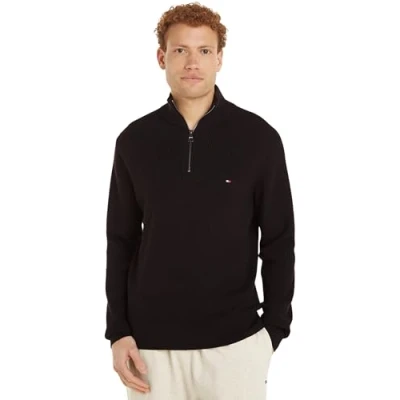 Image of Tommy Hilfiger Structure ZIP MOCK Jumper, Men&#039;s, Size: Medium, Black