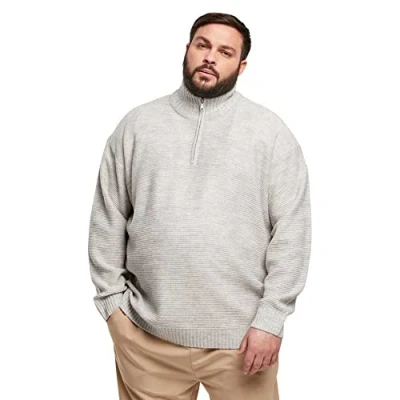 Image of Urban Classics Men&#039;s Knit Troyer Sweatshirt, Lightgrey, L