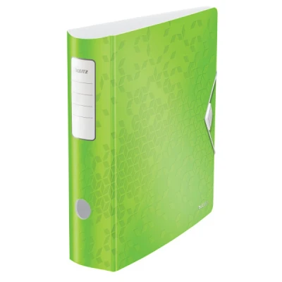 Image of Leitz 11060054 A4 Lever Arch File Active, Curved Spine 82mm Width, Elastic Fastening, Light Polyfoam, WOW Range, Green