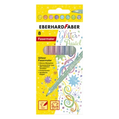 Image of Eberhard Faber 551009 Glitter Felt Tip Pens Pastel 8 Colouring with Thin in Cardboard Case