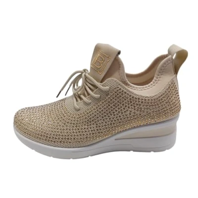 Image of Laura Biagiotti Sneakers 8937 Stretch Fabric with Lace and Studs Memory Foam, beige, 37 EU
