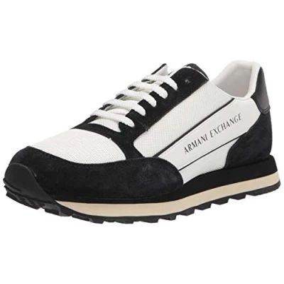 Image of Armani Exchange LACE UP Trainers, Men&#039;s, Size: 6, White/black Leather and textile