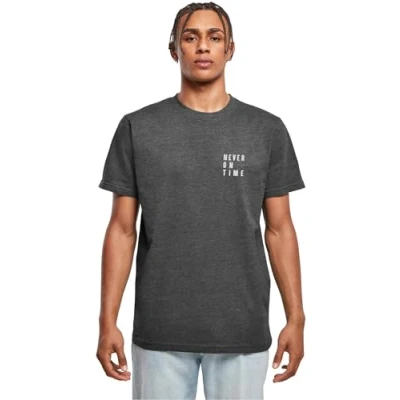 Image of Merchcode Never ON TIME Print Tshirt, Size: Large, Charcoal
