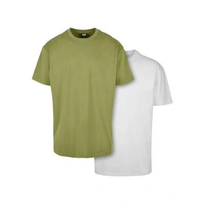 Image of Urban Classics Heavy 2PACK Basic Tshirt, Men&#039;s, Size: Small, Newolive white