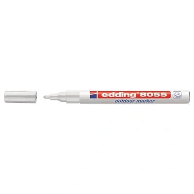 Image of edding 8055 outdoor marker white 1 paint round nib 2 mm high coverage, waterproof exterior pen for permanently marking objects, waste bins, children&#039;s toys