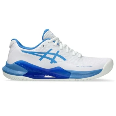 Image of Asics Gelchallenger 14 Multicourt tennis shoes, Women&#039;s, Size: 8.5, White/blue coast Textile/synthetics