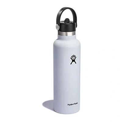 Image of HYDRO FLASK Water Bottle 621 ml (21 oz) Vacuum Insulated Stainless Steel with Flex Straw Cap BPA Free Standard Mouth White