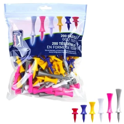 Image of PGA Tour 200 Castle Golf Tees Red/Yellow/Blue/Pink/Gray
