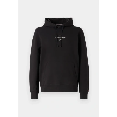 Image of Tommy Hilfiger Outline FLAG Script Hoodie Unisex Sweatshirt, Size: XL, Black