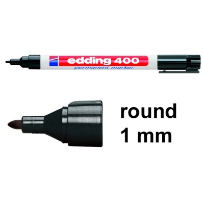 Image of edding 400 permanent marker black 1 pen fine round tip mm waterproof, quick drying, smear proof pens for cardboard, plastic, wood, metal, glass and fabric