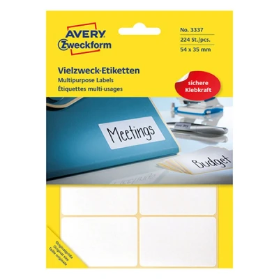 Image of Avery Zweckform 3337 Household Labels Self Adhesive (54 x 35 mm, 224 Stickers on 28 Sheets, Multi Purpose for Household, School and Office Labelling Labelling) Blank, White