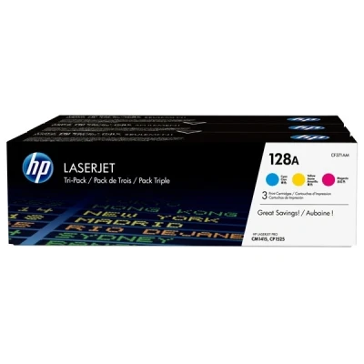 Image of Hewlett Packard HP 128A Cyan/Magenta/Yellow Laserjet Toner Cartridges (Pack of 3) CF371AM