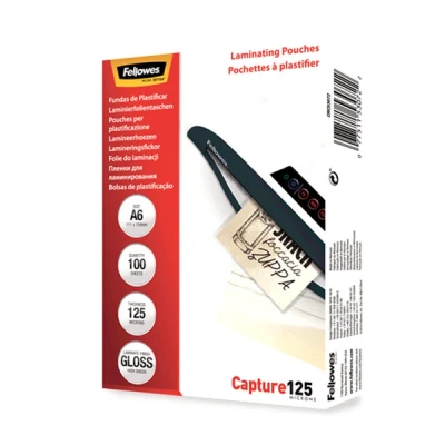 Image of Fellowes A6 Laminating Pouches, Glossy Finish, 100 Sheets, 250 Micron (2 x 125 Micron) High Quality Finish Ideal for Photos, ID Cards &amp; Small Documents