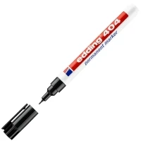 Image of edding 404 permanent marker black 10 pens fine round tip 0.75 mm waterproof, quick drying, smear proof for cardboard, plastic, wood, metal, glass and fabric