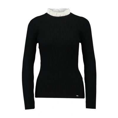 Image of Morgan Women&#039;s Pull Détail Col Victorien Mlou Pullover Sweater, Black (Noir Noir), XL