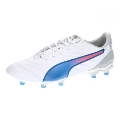 Image of Puma KING PRO FG/AG Moulded stud football boots, Men&#039;s, Size: 8, White/bluemazing/flat light gray Synthetics