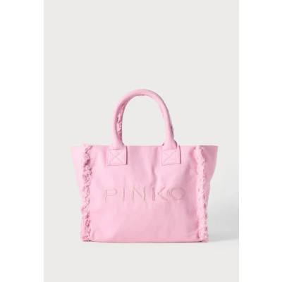 Image of Pinko Beige Canvas Shopping Bag, pink, 38X29X15