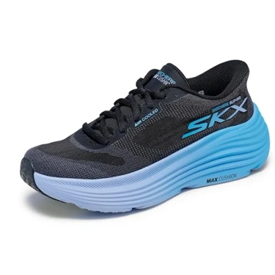 Image of Skechers MAX Cushioning Endeavour Trainers, Women&#039;s, Size: 5.5, Black/blue Textile