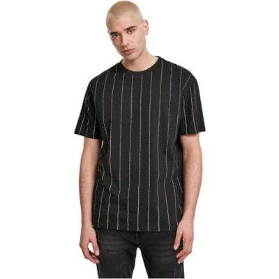 Image of Urban Classics Oversized Pinstripe TEE Print Tshirt, Men&#039;s, Size: 5XL, Black